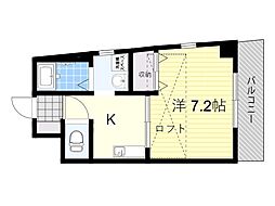 セレスト川西 7階1Kの間取り