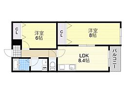 クレセル利倉東I 2DKの間取図画像