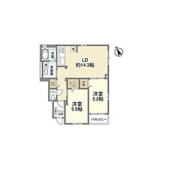 北桜塚レジデンス 2SLDKの間取図画像