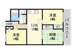 第2マンション寺直 3LDKの間取図画像