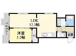 第8千里ハイツ 1LDKの間取図画像