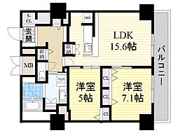 グランセジュール江坂パーカー江坂ビル 2LDKの間取図画像