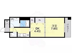 レフィーナカルム江坂 1DKの間取図画像