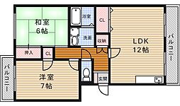 第2桜井ヒルサイドハイツ 2LDKの間取図画像