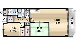 ラ・メール鉢塚 2LDKの間取図画像