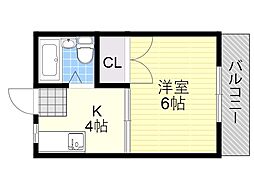 旭ハイツ江坂 1Kの間取図画像