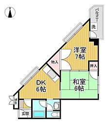 サニーサイドハイツ 2DKの間取図画像