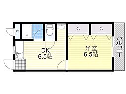 メルマン酒井 1DKの間取図画像