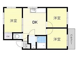 ヒルハイツ福原 3DKの間取図画像