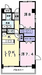 プラシード鼓が滝 2LDKの間取図画像