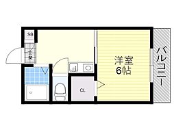 ハーフムーン服部 1Kの間取図画像