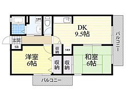 パシフィック牧落 2DKの間取図画像
