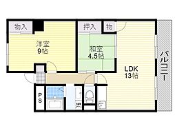マンション楠 2LDKの間取図画像