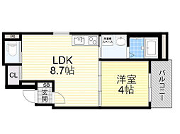 センチュリー江坂 1LDKの間取図画像