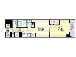 シティカレント新大阪 1LDKの間取図画像