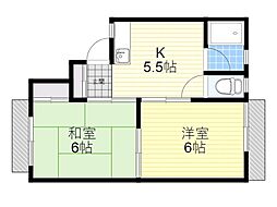 箕面ハニーハイツ 2Kの間取図画像