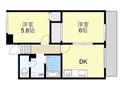 エスペランサ豊中 2DKの間取図画像