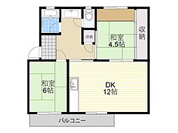 箕面如意谷住宅7棟 2LDKの間取図画像