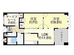 フロレアール・くれは 2SLDKの間取図画像