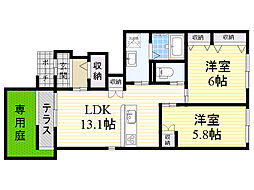 リンダカーサ 2LDKの間取図画像