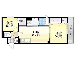ラモーナ一津屋1 3階2LDKの間取り
