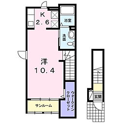 カーサ摩耶1 2階ワンルームの間取り