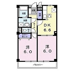 リヴィエールA棟 2DKの間取図画像