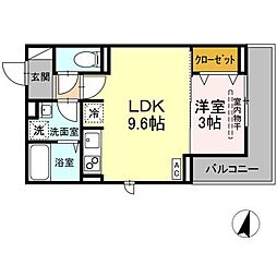 メラヴィリア昭和町 1LDKの間取図画像