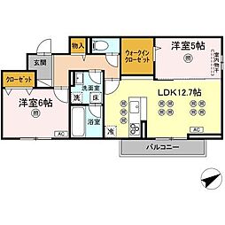 VIE ORNER(ビオルネ)東深津 2LDKの間取図画像