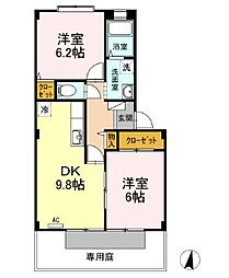 フォブール十三軒屋 2DKの間取図画像