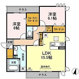 ヴィルヌーヴドゥ 2LDKの間取図画像