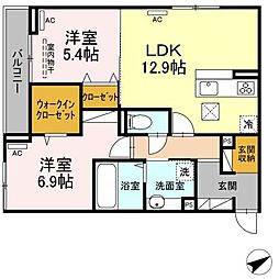 D-ROOM沖野上 2LDKの間取図画像