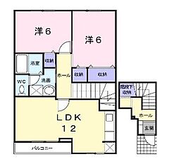 ハイブリッヂハピネスB棟 2LDKの間取図画像