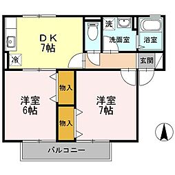 セジュール明神 2DKの間取図画像