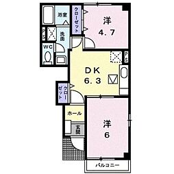 クレールコートB 2DKの間取図画像