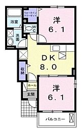メゾン・チトセB 2DKの間取図画像