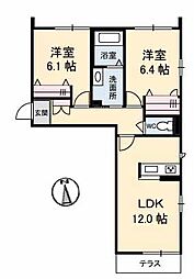 グランベレオ三吉A 2LDKの間取図画像