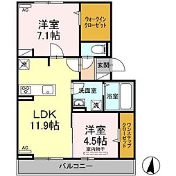 ソレイユ深津 2LDKの間取図画像