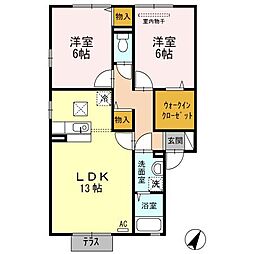 サニープレイス福山A 2LDKの間取図画像
