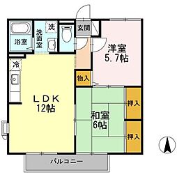 プレジールむらかみ 2LDKの間取図画像
