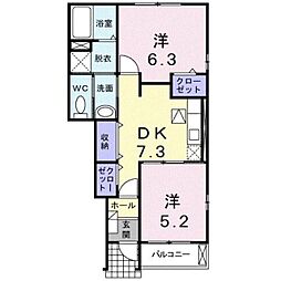プラシード・ユダ2 2DKの間取図画像