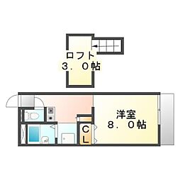 レオパレスひよりが丘A棟 1Kの間取図画像