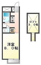 レオパレスKAMIX 1Kの間取図画像