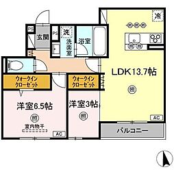 福山市川口町3丁目アパート 2LDKの間取図画像