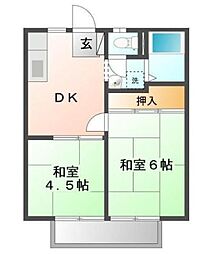 パークハイツはしもとA 2DKの間取図画像