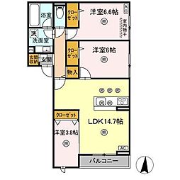 ボンジョルネ南手城 3LDKの間取図画像