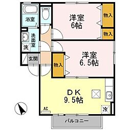サンモール川口A 2DKの間取図画像
