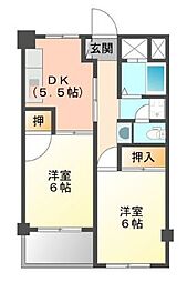 レジデンス霞町 2DKの間取図画像