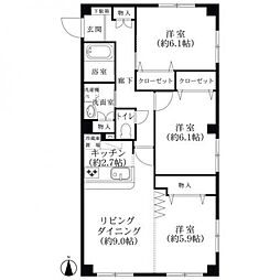フォブール村上 3LDKの間取図画像