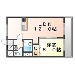 大福マンション2 1LDKの間取図画像